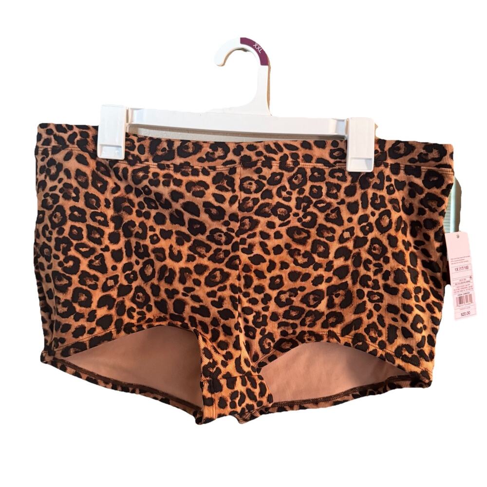 Wild Fable Ribbed Textured Low-Rise Cheeky Swim Boyshorts Leopard Print Size 1X
